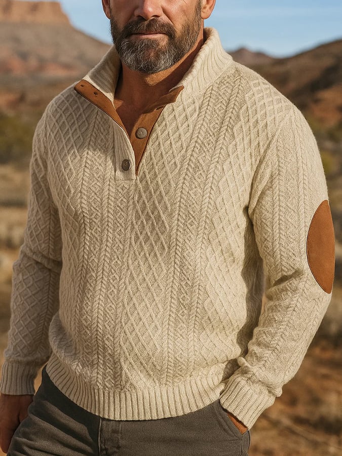 Men's Stand Collar Long Sleeve Casual Outdoor Sweatshirt Jacquard Sweater