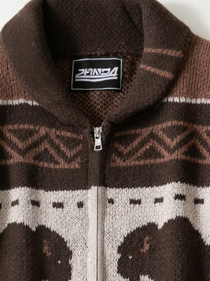 Men's Retro Jacquard Sweater Autumn and Winter Thickened Cardigan Outdoor Sweater