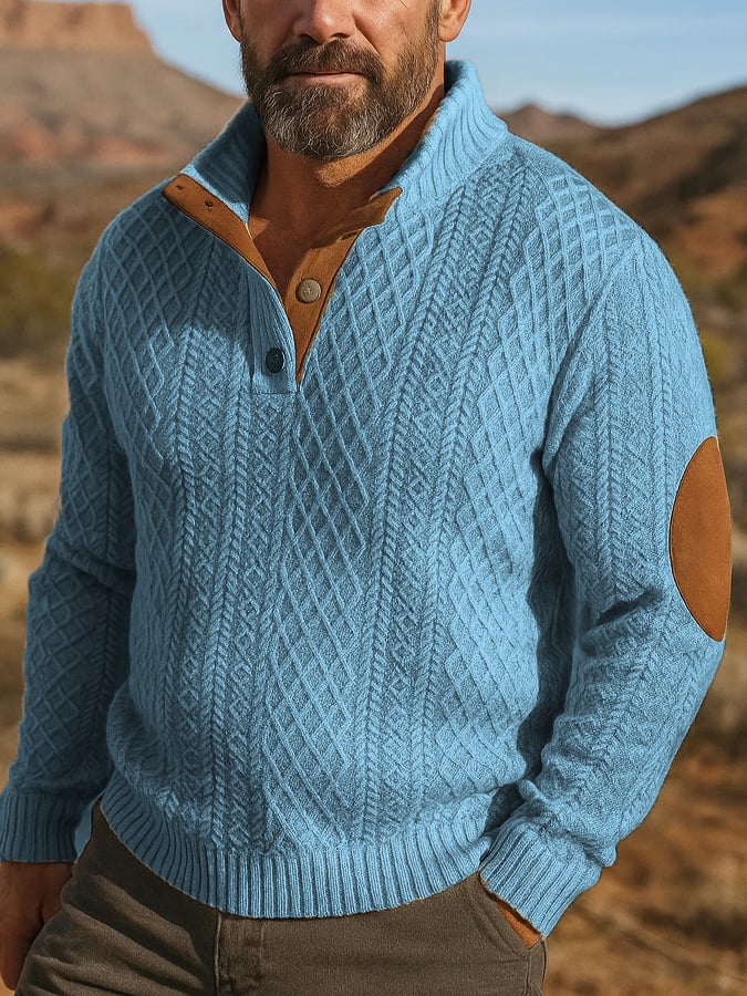 Men's Stand Collar Long Sleeve Casual Outdoor Sweatshirt Jacquard Sweater