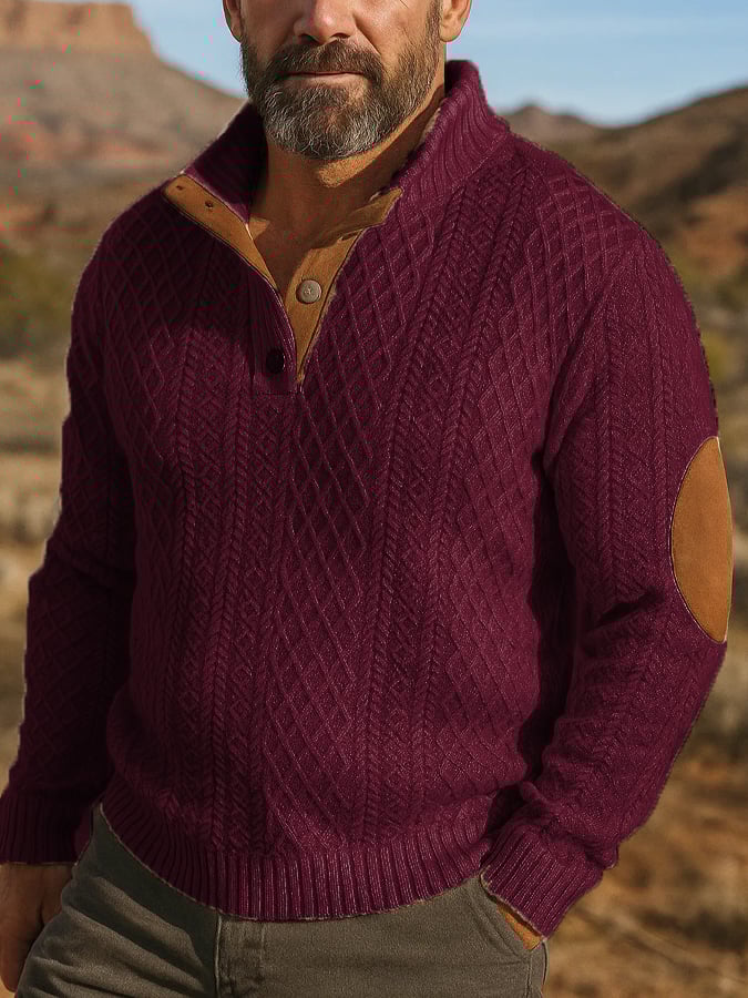 Men's Stand Collar Long Sleeve Casual Outdoor Sweatshirt Jacquard Sweater