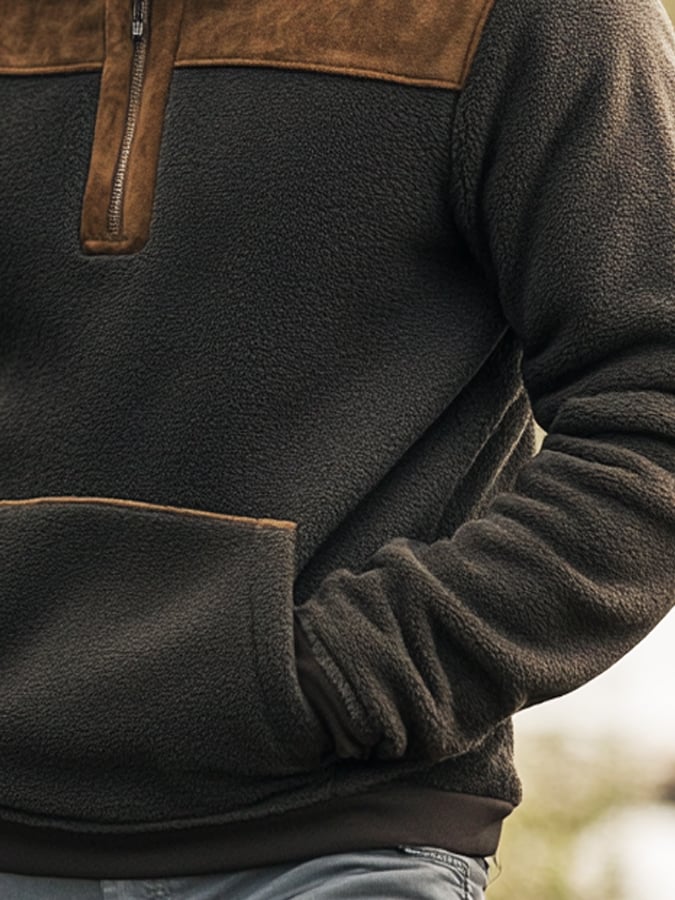 Men's Retro Warm Sherpa Textured Hooded Casual Long-sleeved Sweatshirt