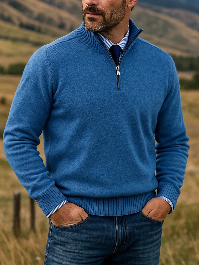 Men's Casual Knitted Sweater Zipper Wool Sweater Warm Bottoming Sweater