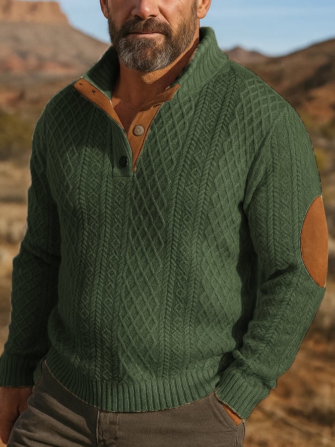 Men's Stand Collar Long Sleeve Casual Outdoor Sweatshirt Jacquard Sweater