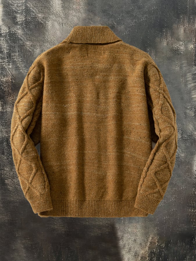 Men's Retro Diamond Pattern Knitted Cardigan Sweater Autumn and Winter Thickened Wool Sweater Jacket