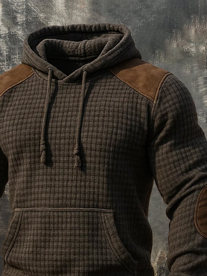 Men's Retro Knitted Waffle 3D Texture Hooded Casual Long-sleeved Sweatshirt