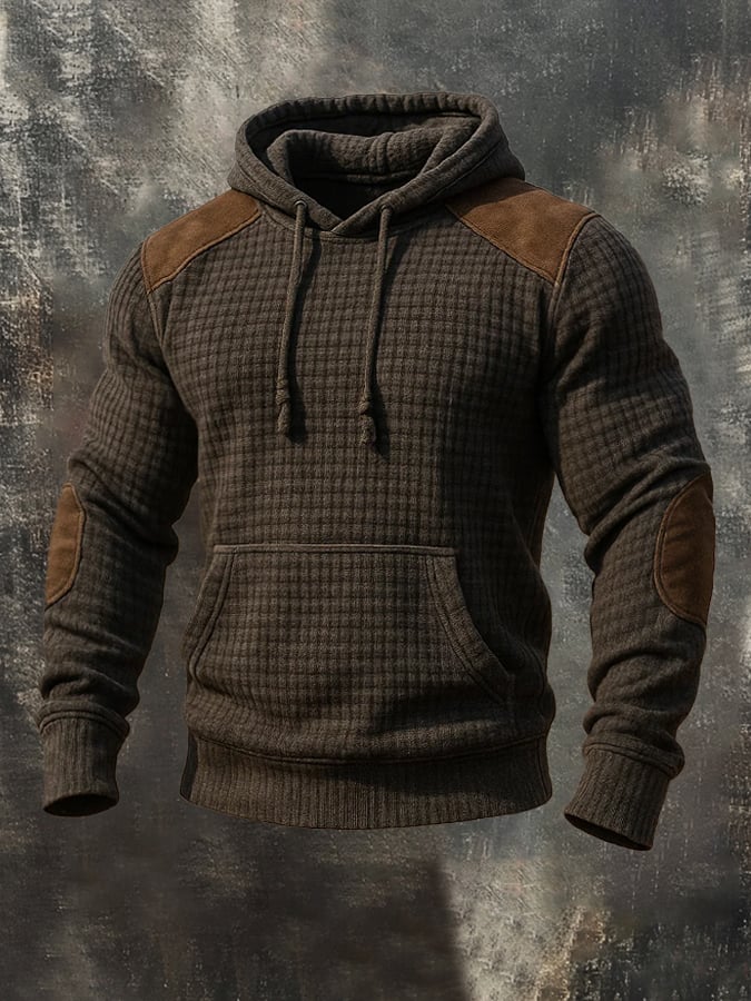 Men's Retro Knitted Waffle 3D Texture Hooded Casual Long-sleeved Sweatshirt