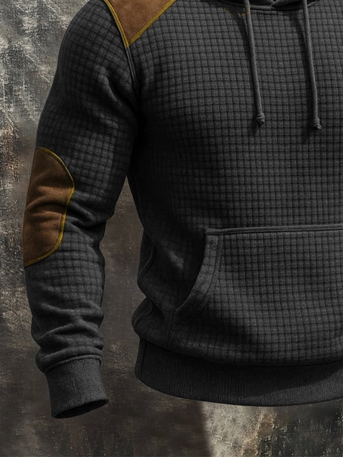 Men's Retro Knitted Waffle 3D Texture Hooded Casual Long-sleeved Sweatshirt