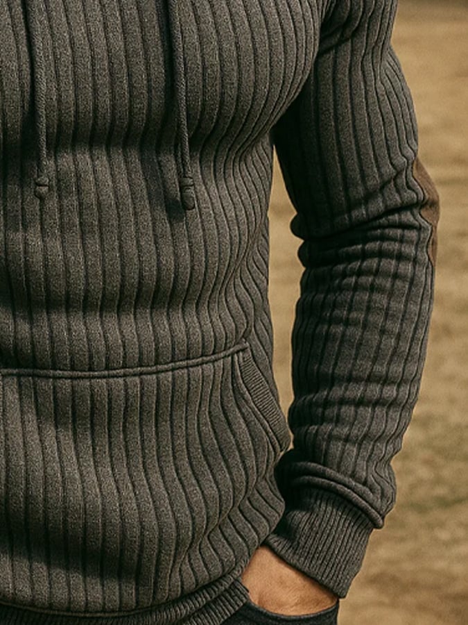 Men's Retro Knitted 3D Striped Hoodie Casual Long Sleeve Sweatshirt