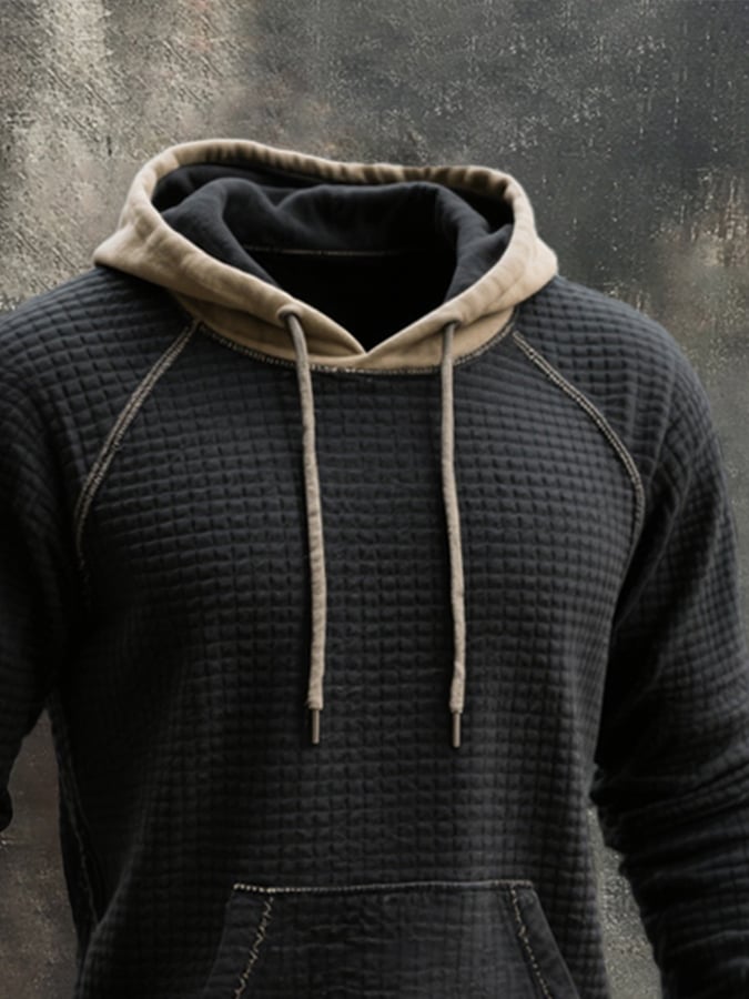 Men's Retro Waffle Colorblock Casual Hoodie