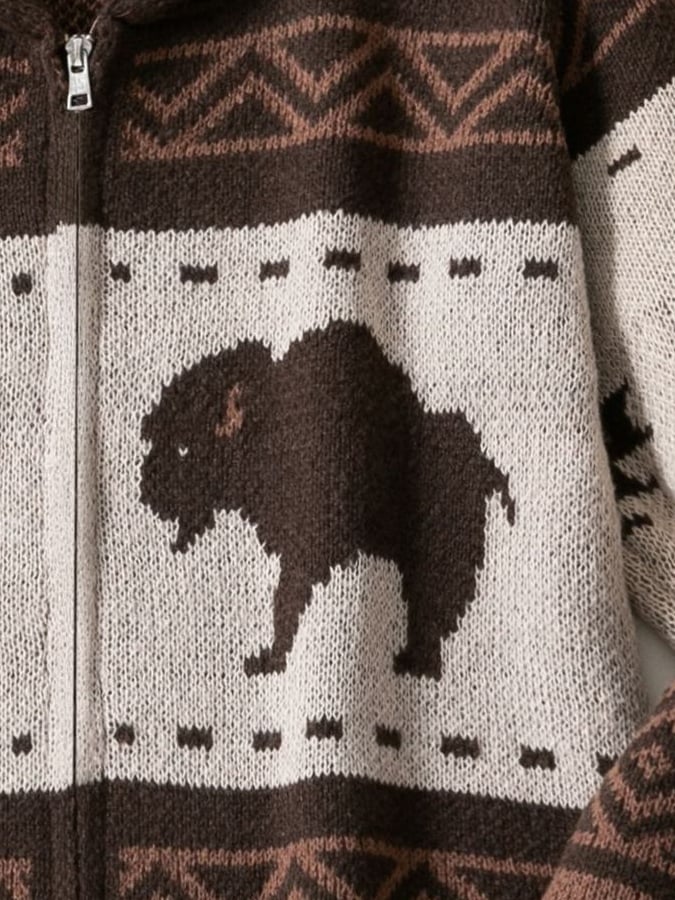 Men's Retro Jacquard Sweater Autumn and Winter Thickened Cardigan Outdoor Sweater