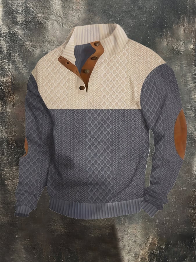 Men's Stand Collar Long Sleeve Casual Outdoor Sweatshirt Jacquard Sweater