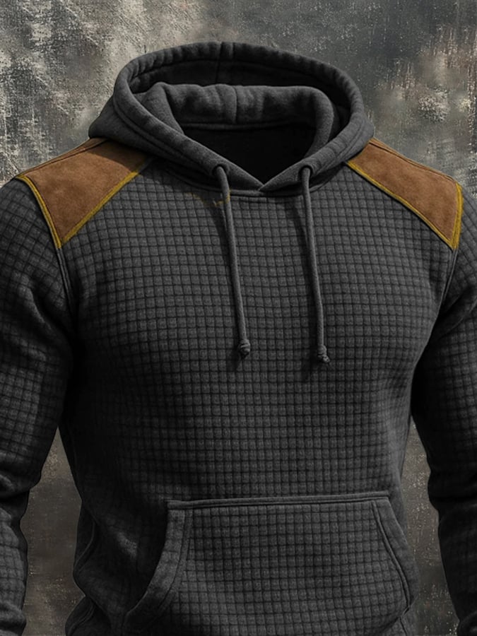 Men's Retro Knitted Waffle 3D Texture Hooded Casual Long-sleeved Sweatshirt