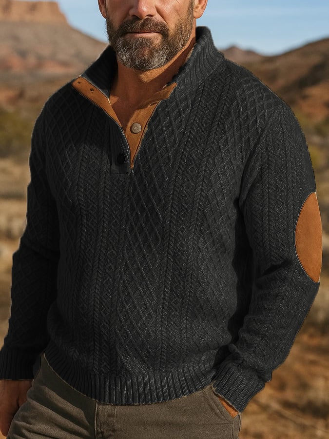 Men's Stand Collar Long Sleeve Casual Outdoor Sweatshirt Jacquard Sweater