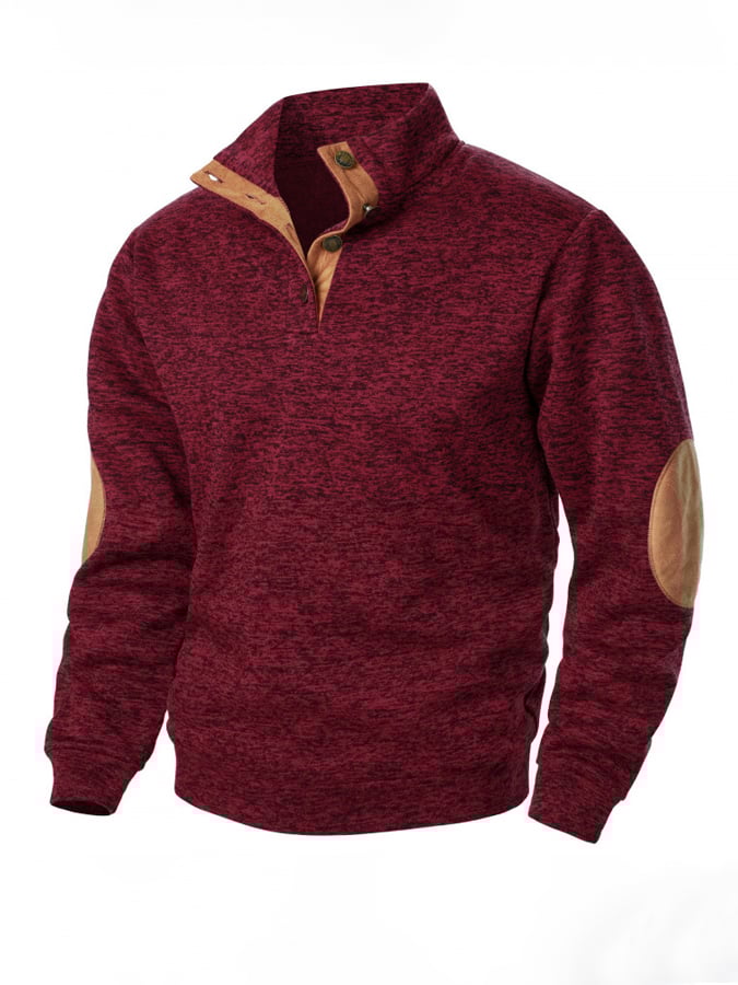 Men's Retro Stitching Contrast Color Henley Collar Long Sleeve Sweatshirt