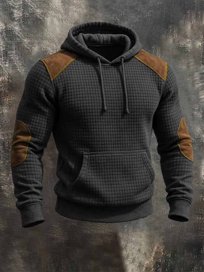 Men's Retro Knitted Waffle 3D Texture Hooded Casual Long-sleeved Sweatshirt