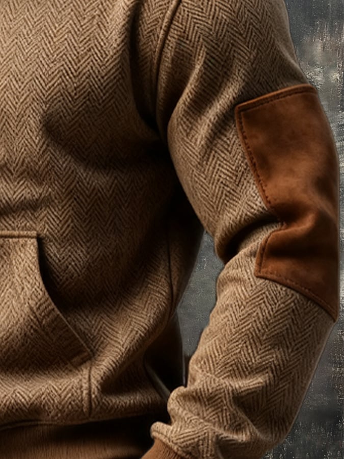 Men's Vintage Distressed Plush Turtleneck Long-Sleeved Sweatshirt