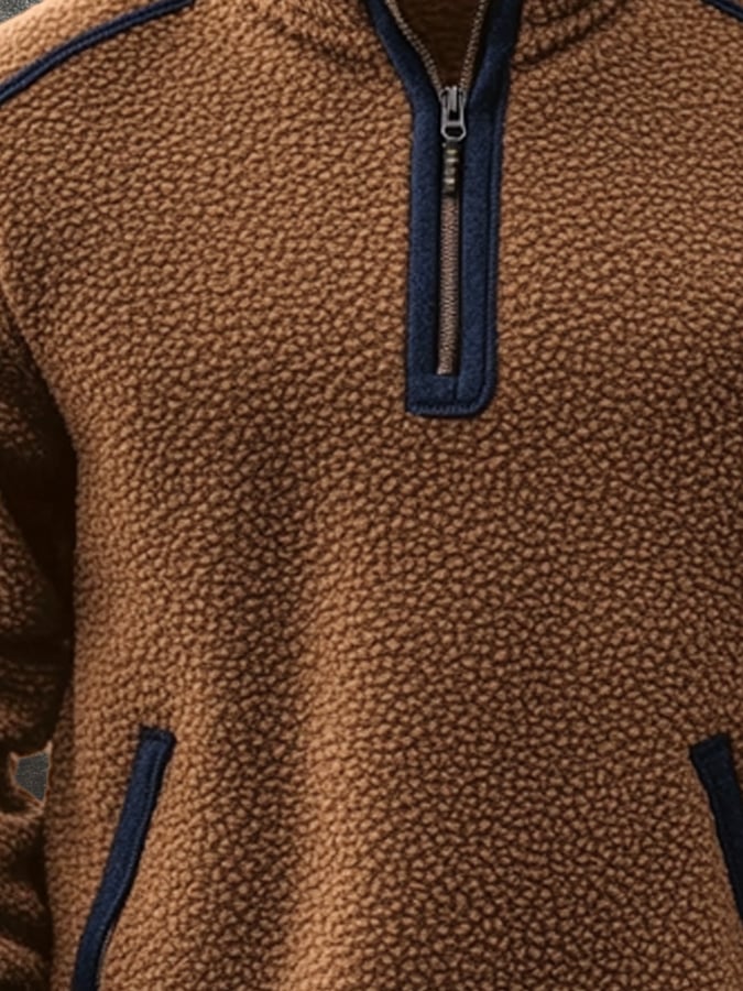 Men's Vintage Lambskin Splicing Zipper Long Sleeve Sweatshirt