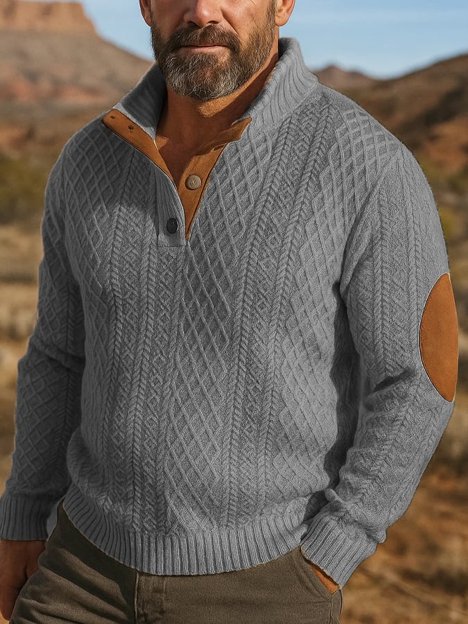 Men's Stand Collar Long Sleeve Casual Outdoor Sweatshirt Jacquard Sweater