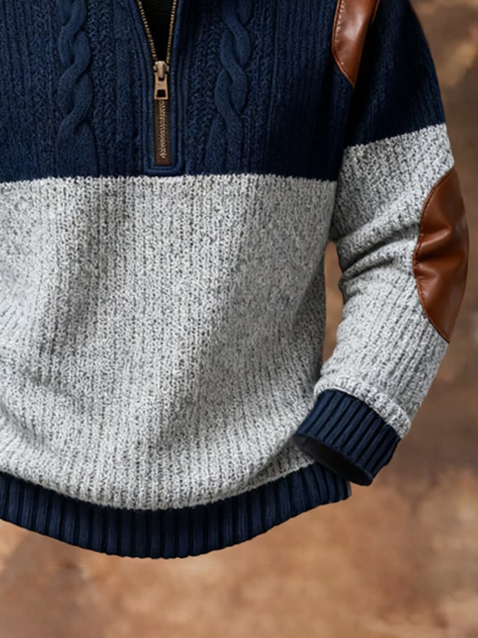 Men'S Vintage Patchwork Leather Contrast Wool