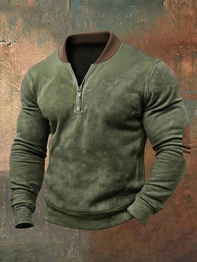 Men'S Casual Retro Contrast Color 1/4 Zip Stand Collar Long Sleeve Sweatshirt