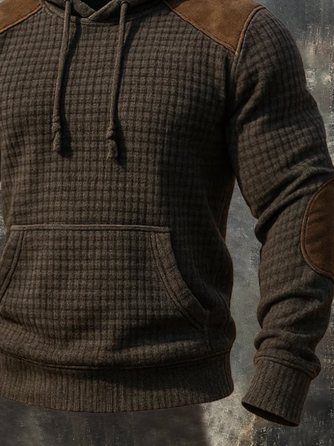 Men's Retro Knitted Waffle 3D Texture Hooded Casual Long-sleeved Sweatshirt