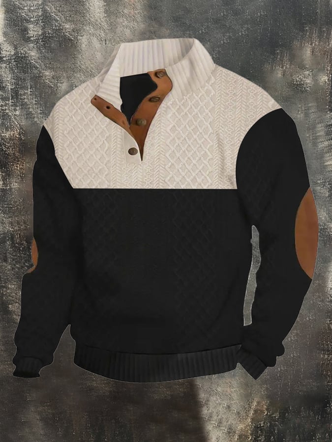 Men's Stand Collar Long Sleeve Casual Outdoor Sweatshirt Jacquard Sweater