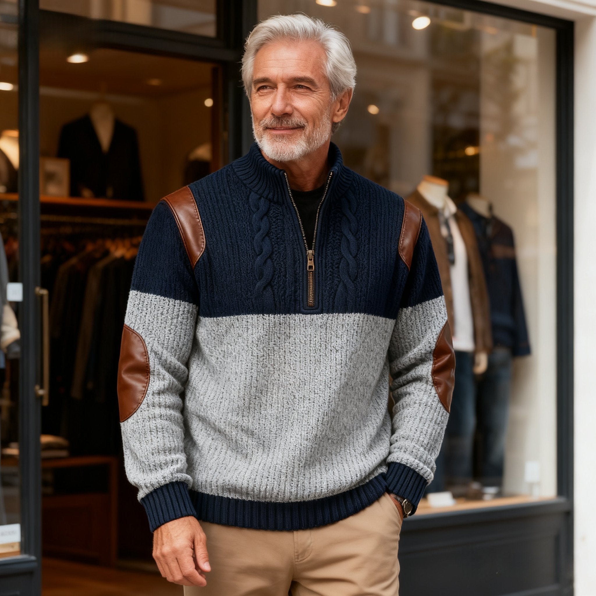 Men'S Vintage Patchwork Leather Contrast Wool