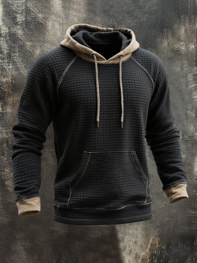 Men's Retro Waffle Colorblock Casual Hoodie