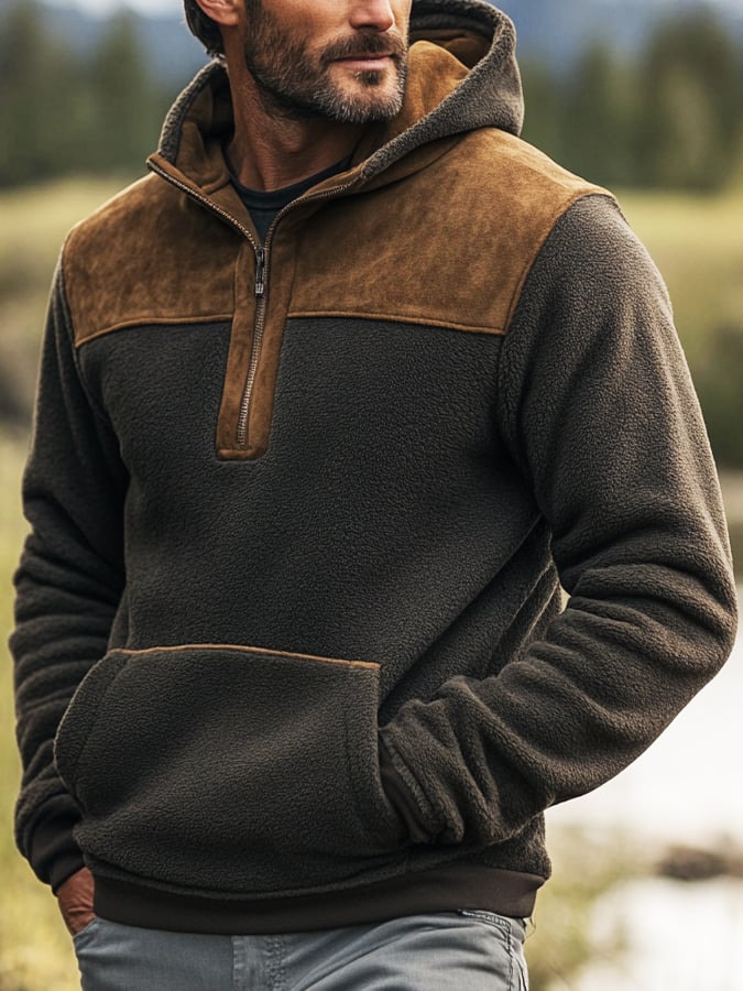 Men's Retro Warm Sherpa Textured Hooded Casual Long-sleeved Sweatshirt