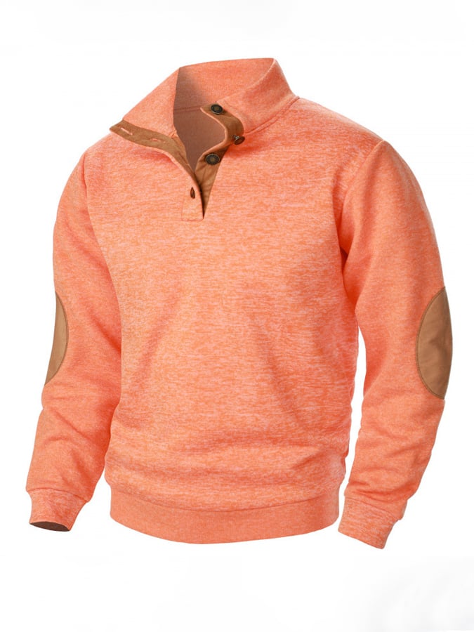 Men's Retro Stitching Contrast Color Henley Collar Long Sleeve Sweatshirt