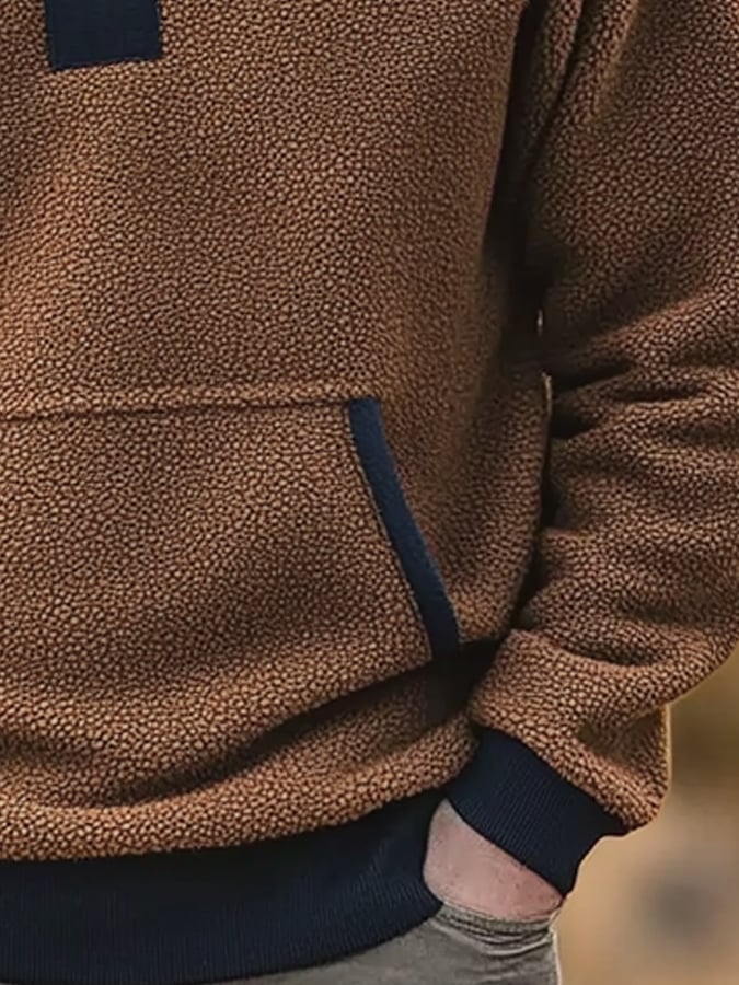 Men's Retro Warm Sherpa Textured Hooded Casual Long-sleeved Sweatshirt