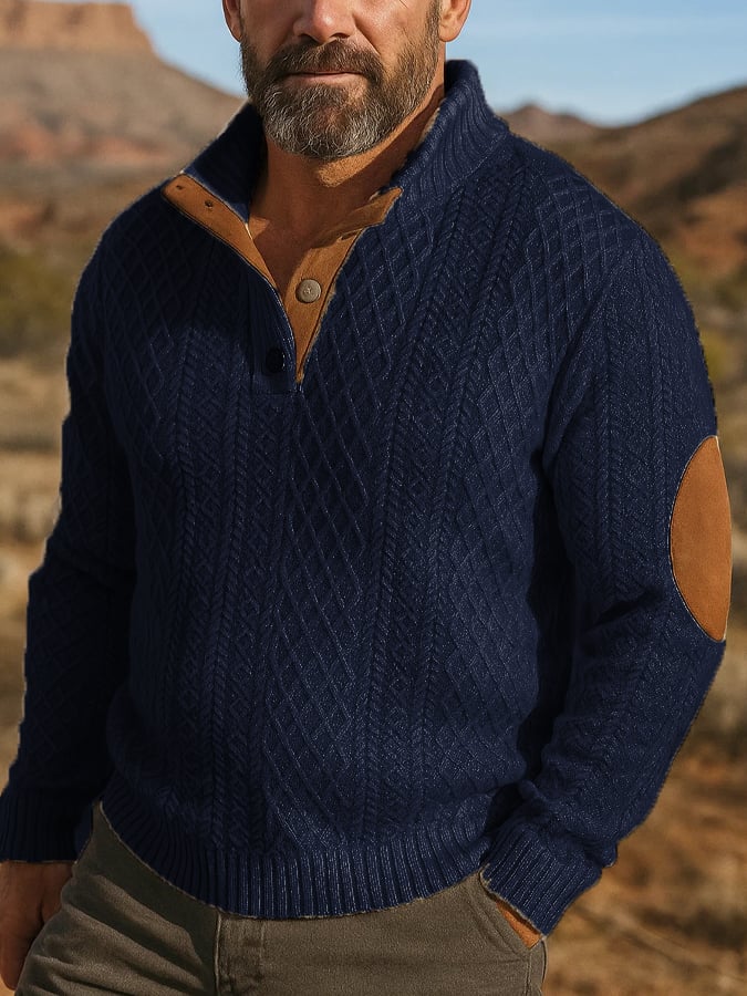 Men's Stand Collar Long Sleeve Casual Outdoor Sweatshirt Jacquard Sweater