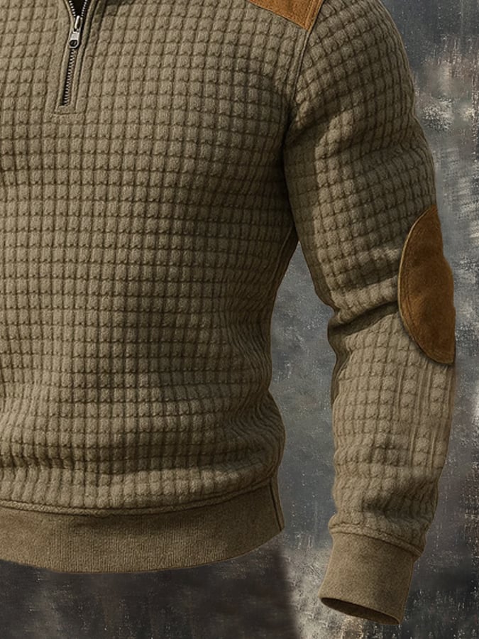 Men'S Casual Retro Contrast Color Zipper Stand Collar Long Sleeve Sweatshirt