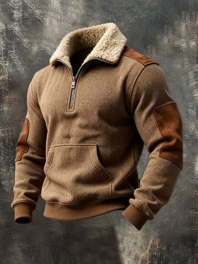 Men's Vintage Distressed Plush Turtleneck Long-Sleeved Sweatshirt