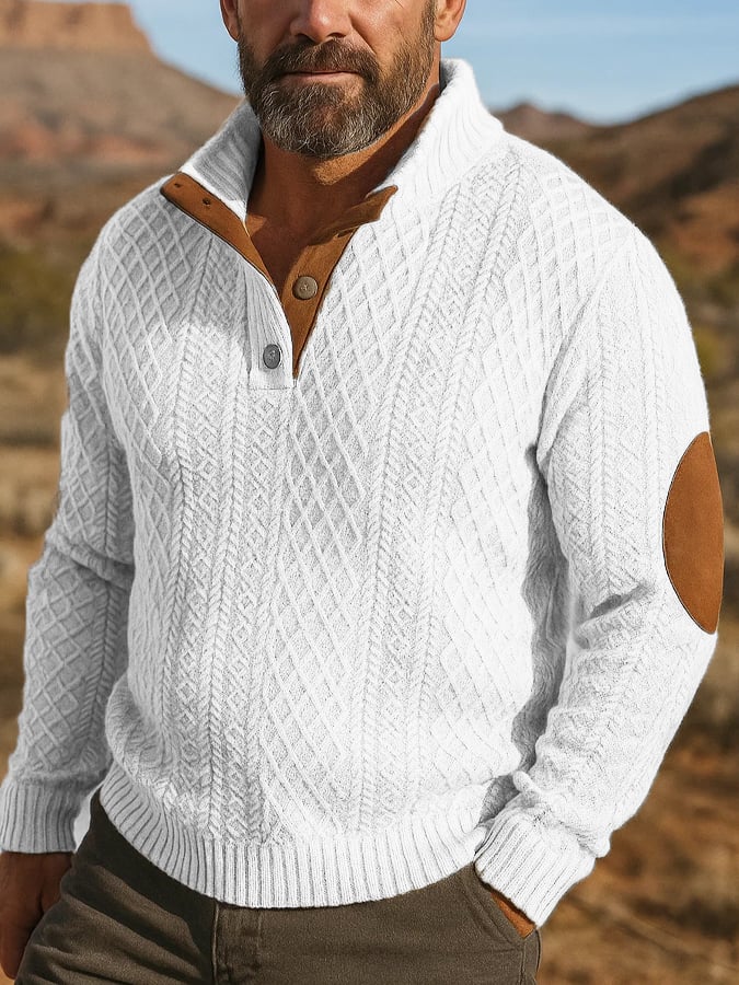 Men's Stand Collar Long Sleeve Casual Outdoor Sweatshirt Jacquard Sweater