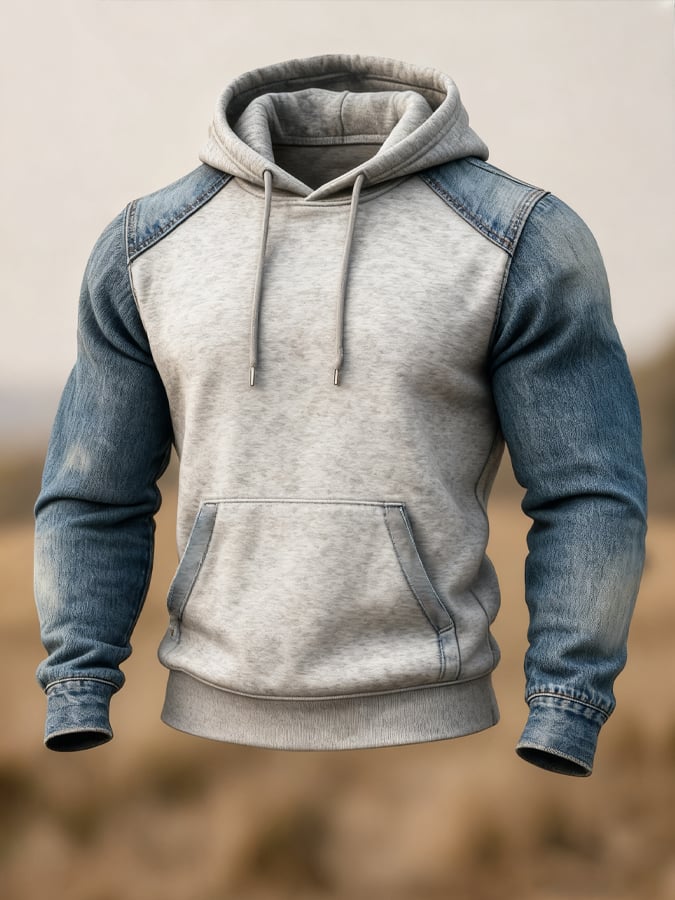 Men's Vintage Knit Denim Hooded Sweatshirt