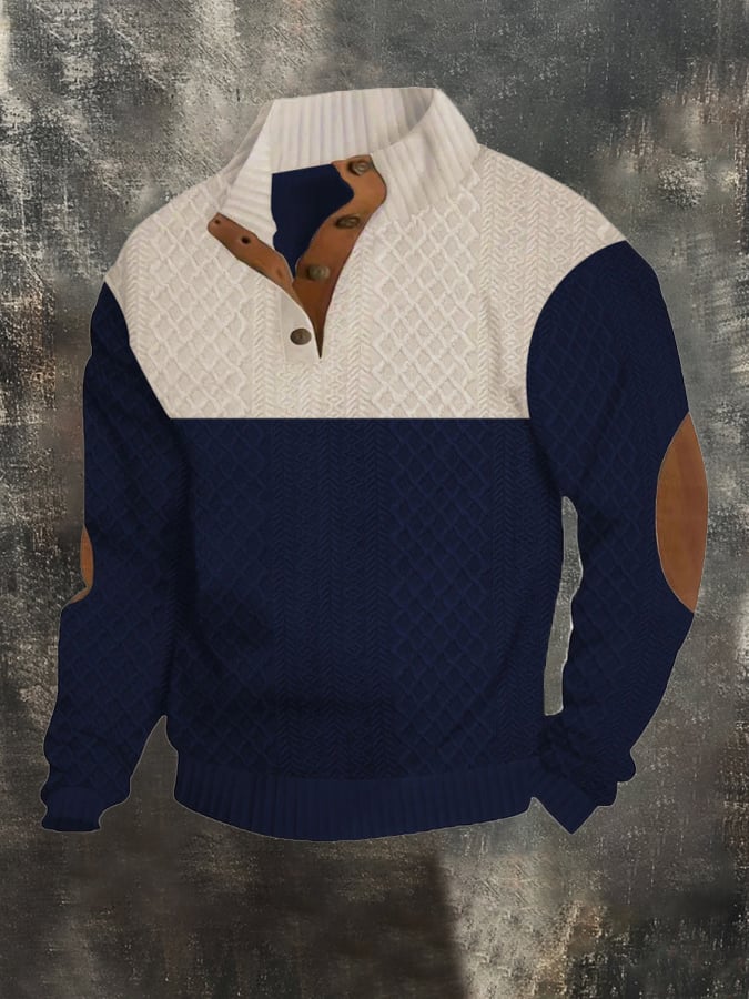 Men's Stand Collar Long Sleeve Casual Outdoor Sweatshirt Jacquard Sweater