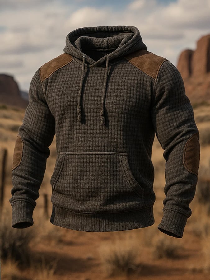 Men's Retro Knitted Waffle 3D Texture Hooded Casual Long-sleeved Sweatshirt