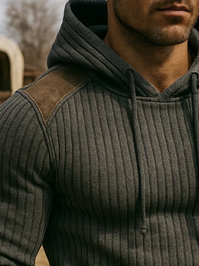 Men's Retro Knitted 3D Striped Hoodie Casual Long Sleeve Sweatshirt