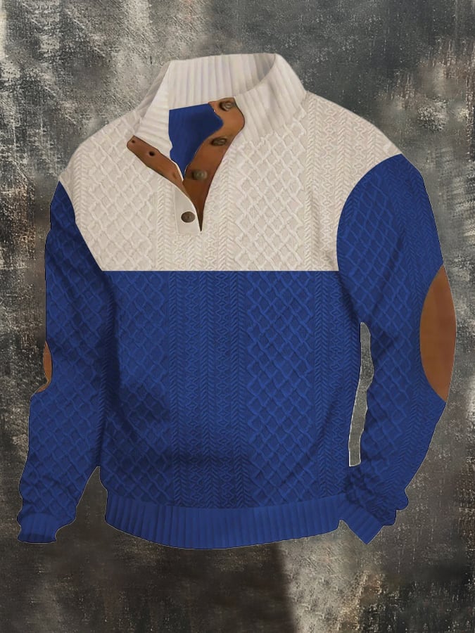 Men's Stand Collar Long Sleeve Casual Outdoor Sweatshirt Jacquard Sweater