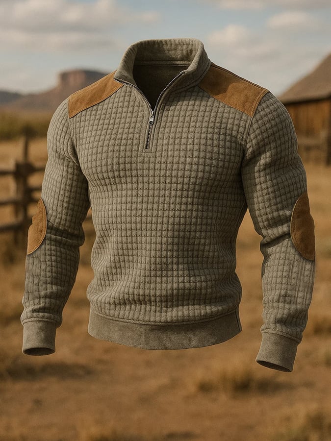 Men'S Casual Retro Contrast Color Zipper Stand Collar Long Sleeve Sweatshirt