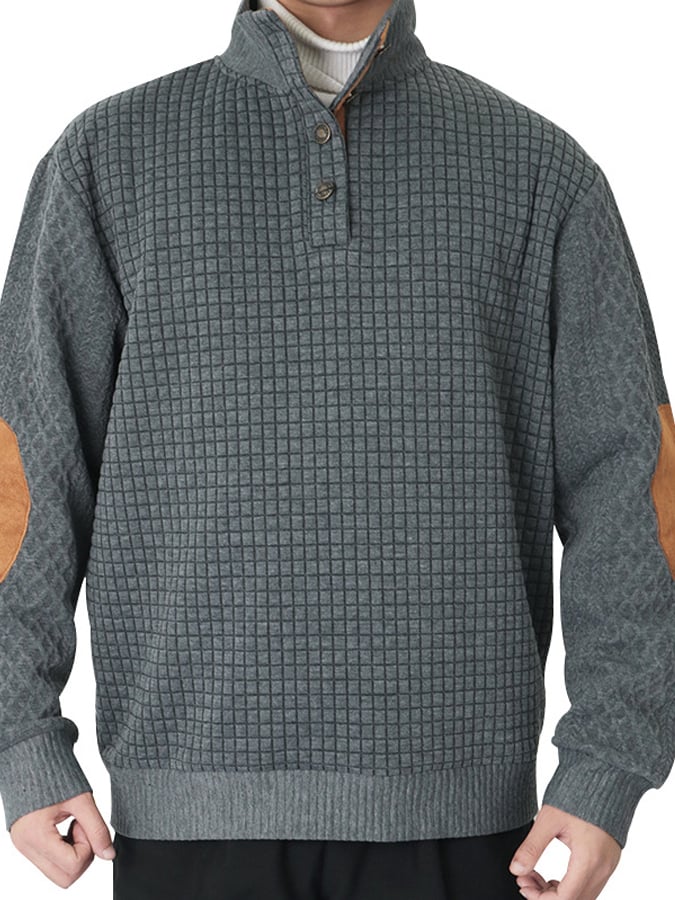 Men's Stand Collar Long Sleeve Casual Outdoor Sweatshirt Jacquard Sweater