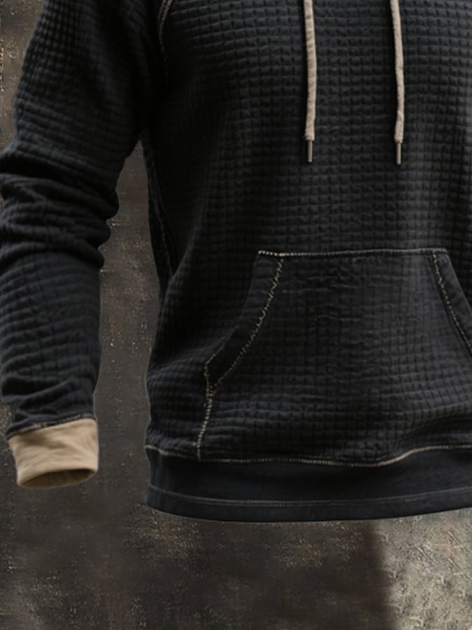Men's Retro Waffle Colorblock Casual Hoodie