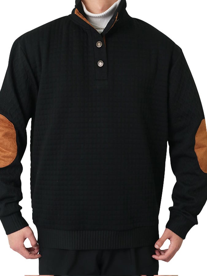 Men's Stand Collar Long Sleeve Casual Outdoor Sweatshirt Jacquard Sweater