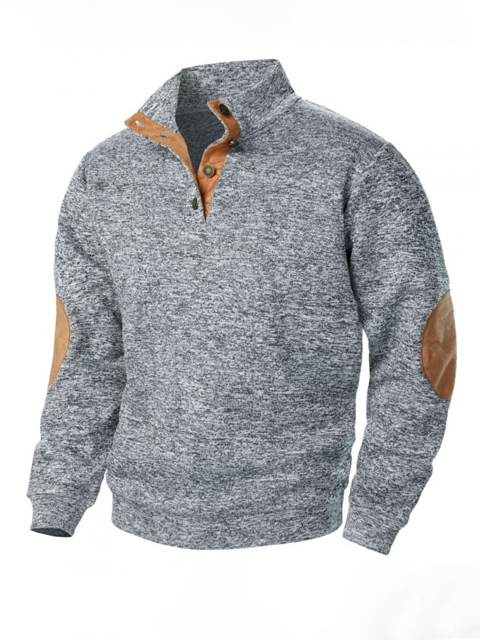 Men's Retro Stitching Contrast Color Henley Collar Long Sleeve Sweatshirt