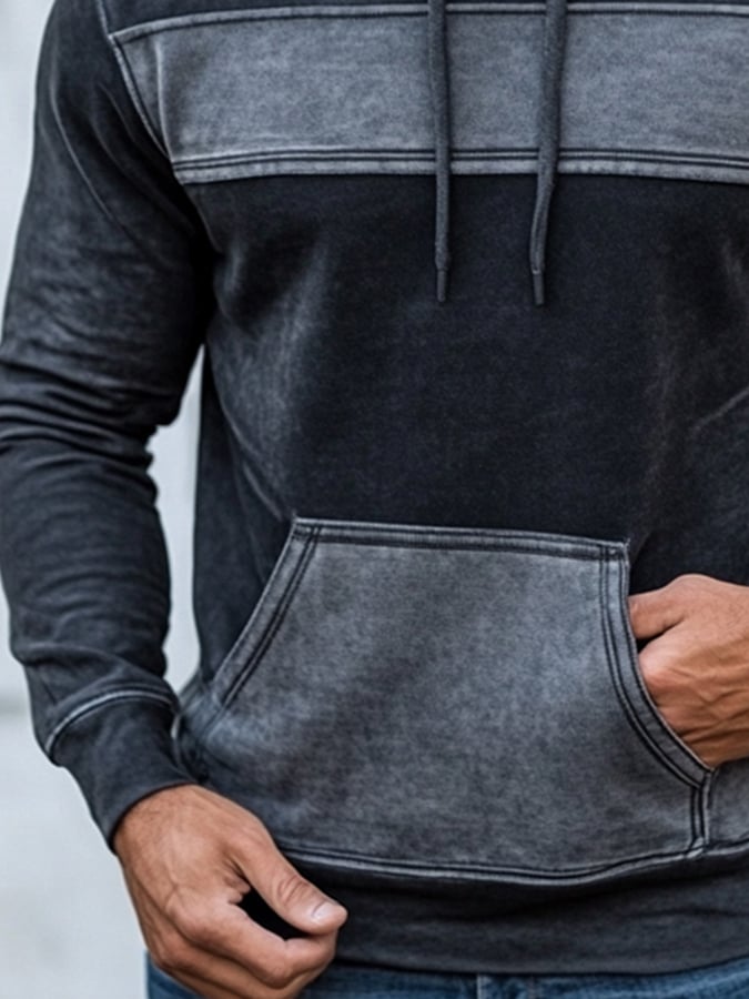 Men'S Stylish Patchwork Contrast Color Casual Hooded Sweatshirt