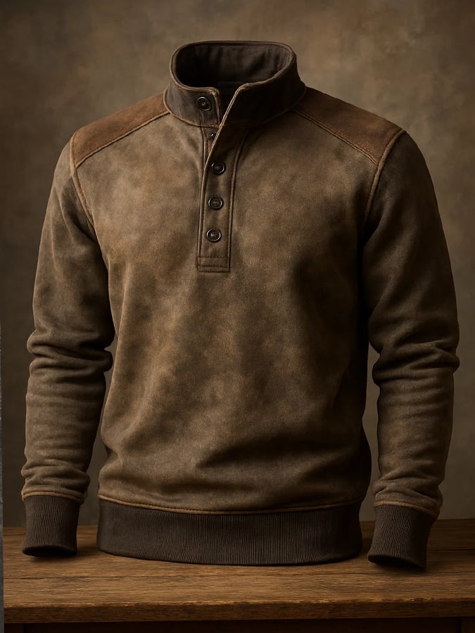 Men'S Casual Retro Contrast Color Stand Collar Long Sleeve Sweatshirt