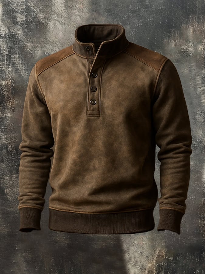 Men'S Casual Retro Contrast Color Stand Collar Long Sleeve Sweatshirt