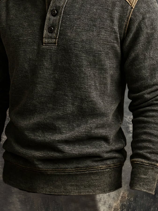 Men'S Casual Retro Contrast Color Stand Collar Long Sleeve Sweatshirt