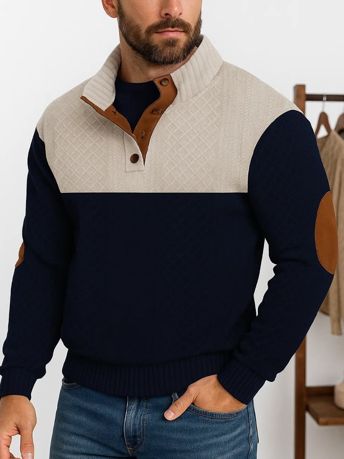 Men's Stand Collar Long Sleeve Casual Outdoor Sweatshirt Jacquard Sweater